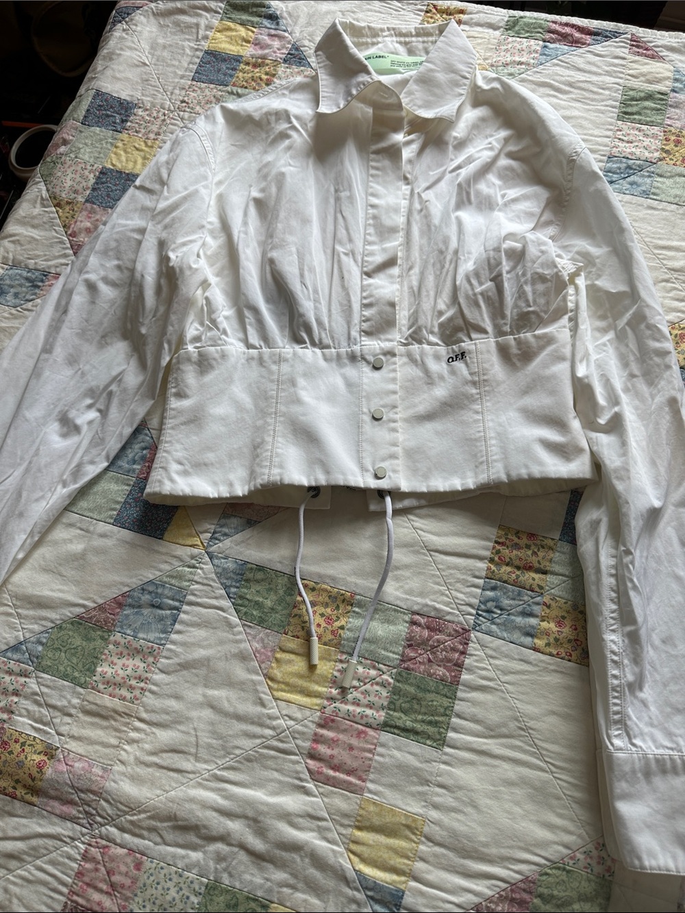 N—Off-White White Cropped Utility Jacket with Drawcord Hem